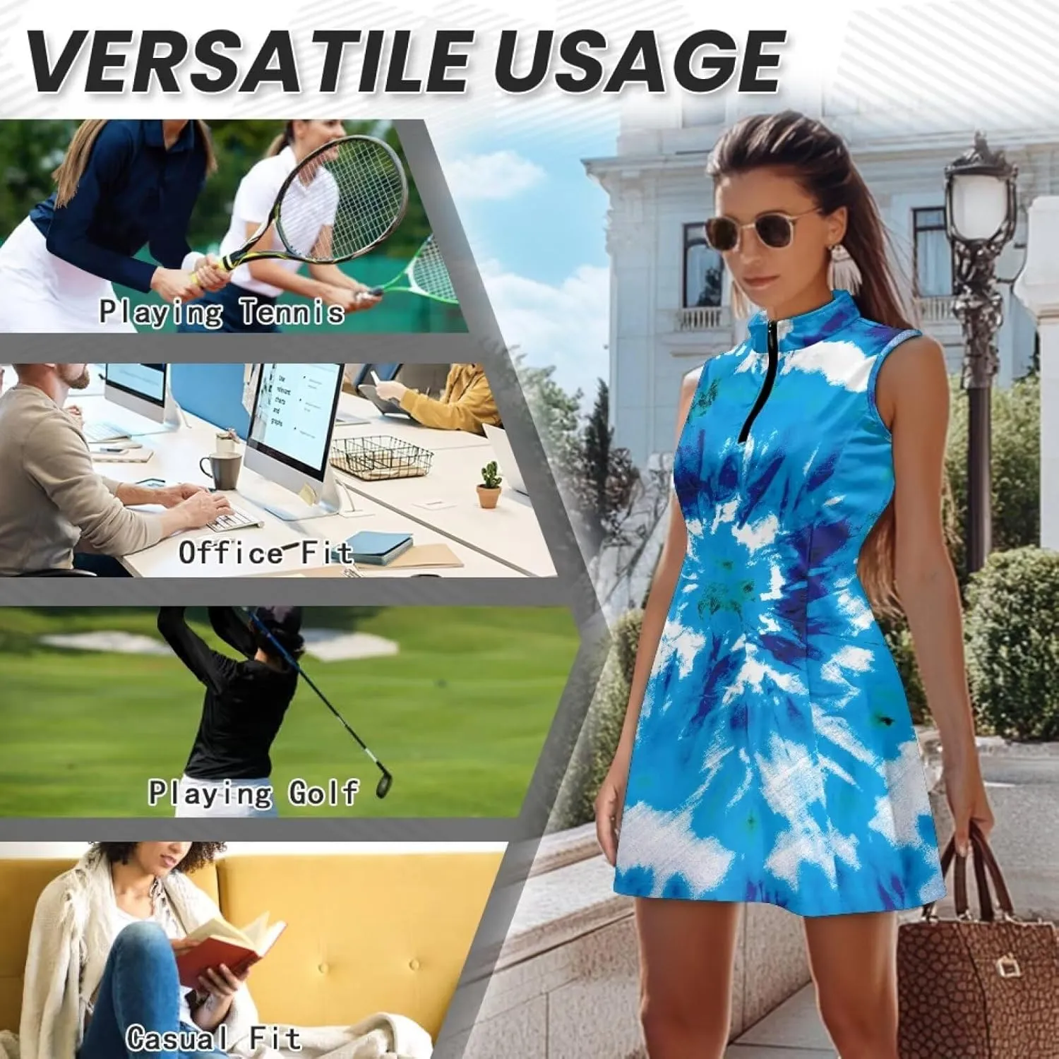 Golf Dress Multi-Sport Skort Stretch Dress Yoga Shorts Built-in Ball Pocket Quick-Dry Perfect for Golf Tennis Gym