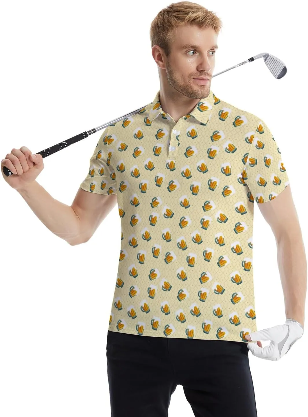 Golf Polo Shirts for Men Funny Print Quick Dry Short Sleeve Performance Golf Shirts Moisture Wicking Polo Shirts