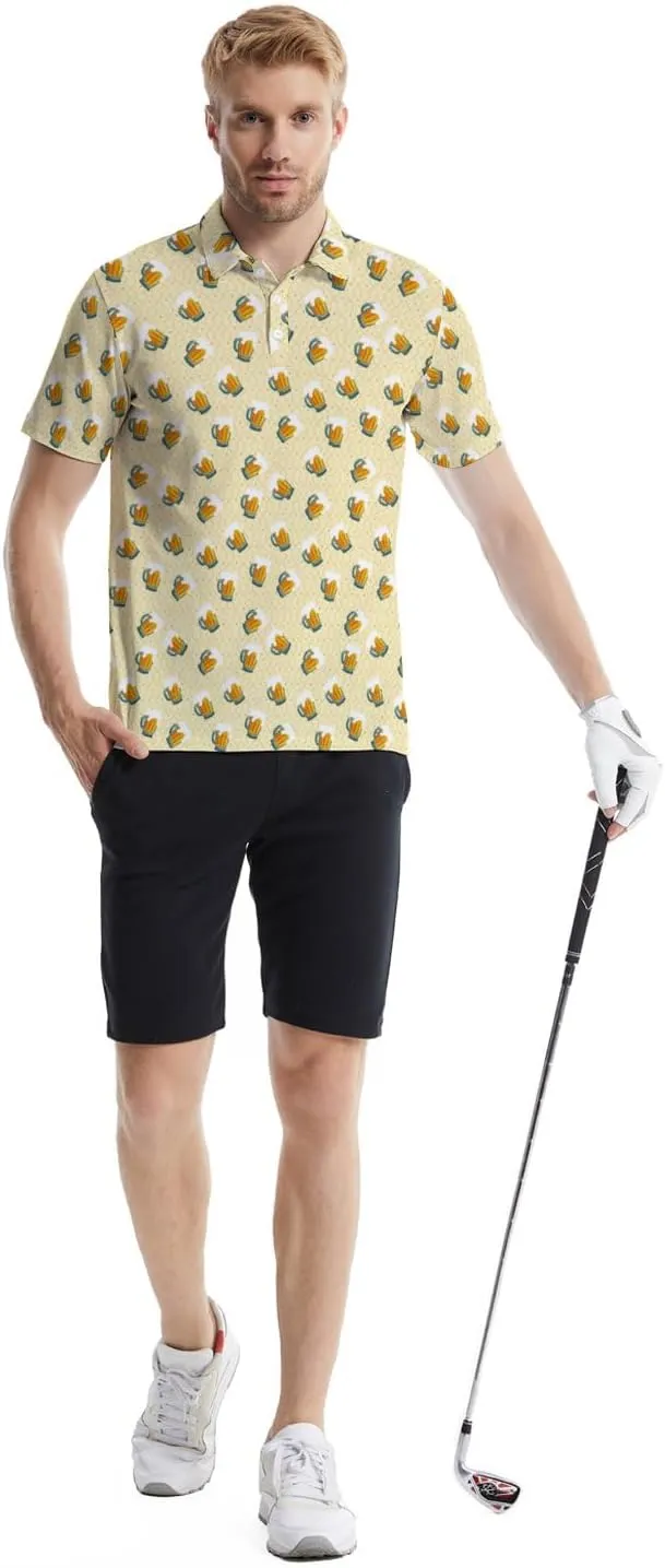 Golf Polo Shirts for Men Funny Print Quick Dry Short Sleeve Performance Golf Shirts Moisture Wicking Polo Shirts