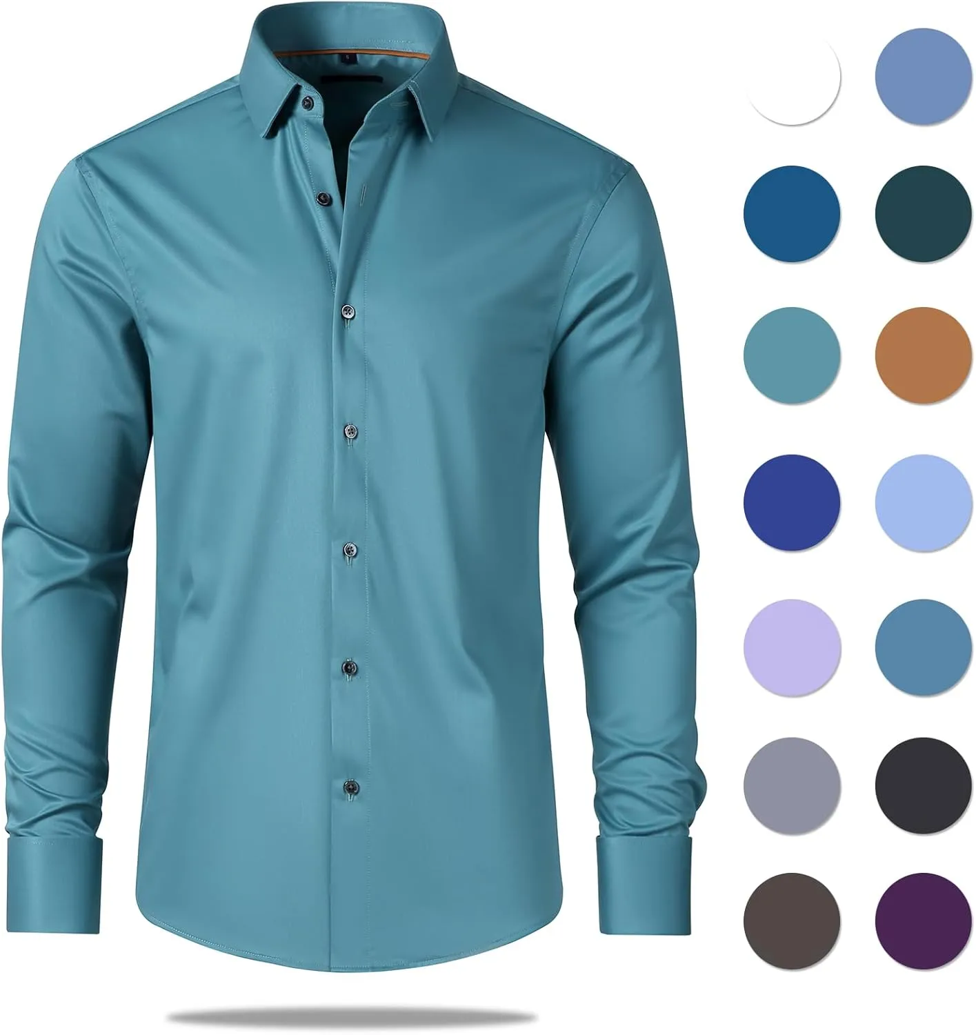 Gollnwe Men's Dress Shirt French Cuff Shirt for Men Slim Fit Stretch Spread Collar with Metal Cufflink