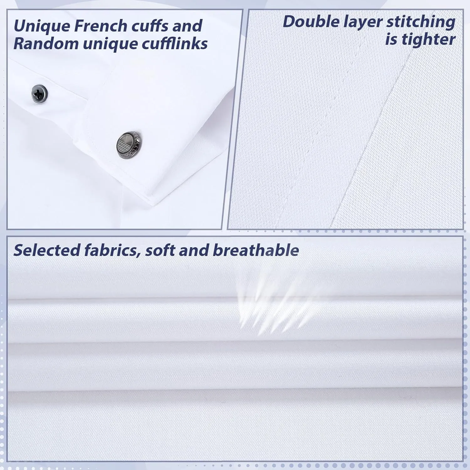 Gollnwe Men's Dress Shirt French Cuff Shirt for Men Slim Fit Stretch Spread Collar with Metal Cufflink