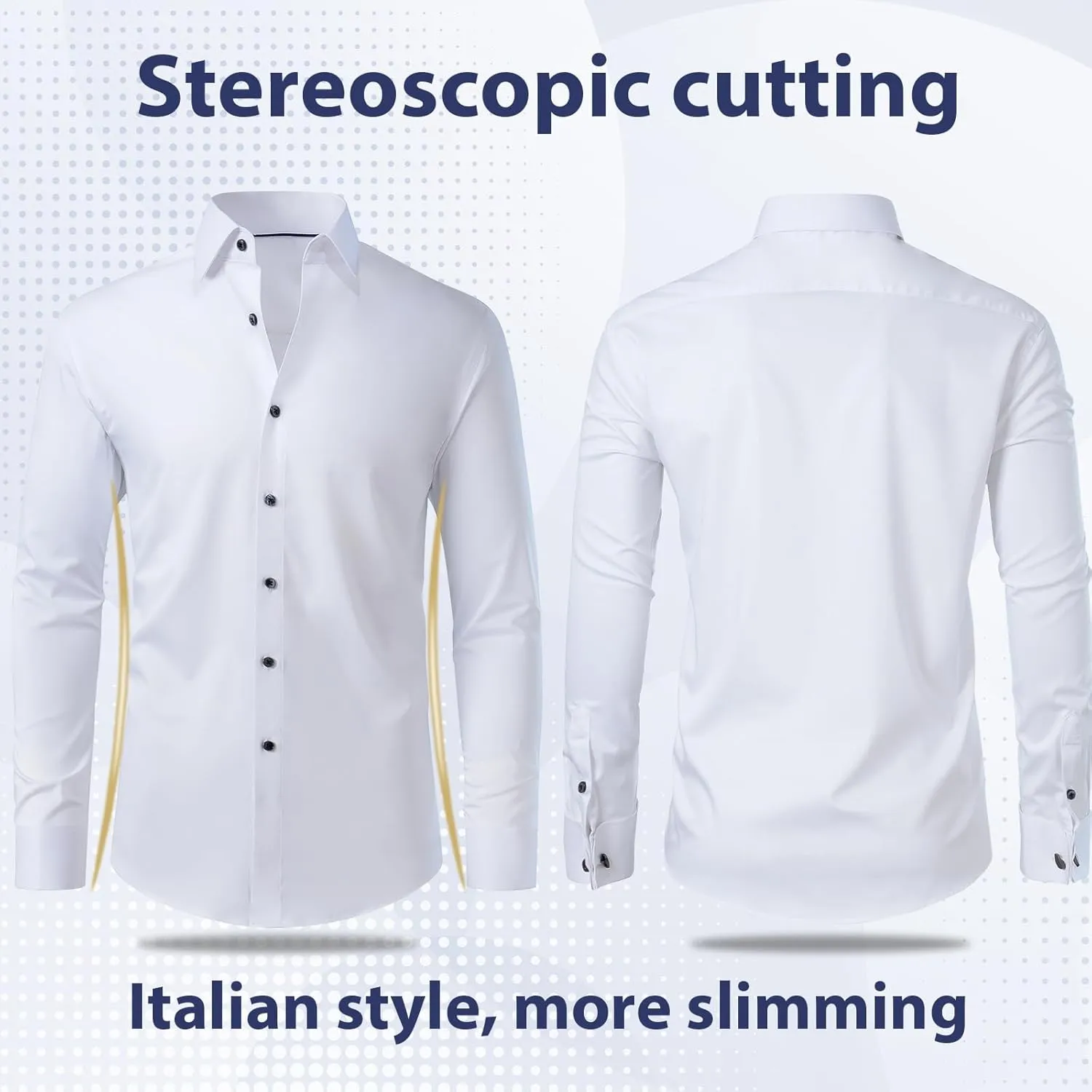 Gollnwe Men's Dress Shirt French Cuff Shirt for Men Slim Fit Stretch Spread Collar with Metal Cufflink