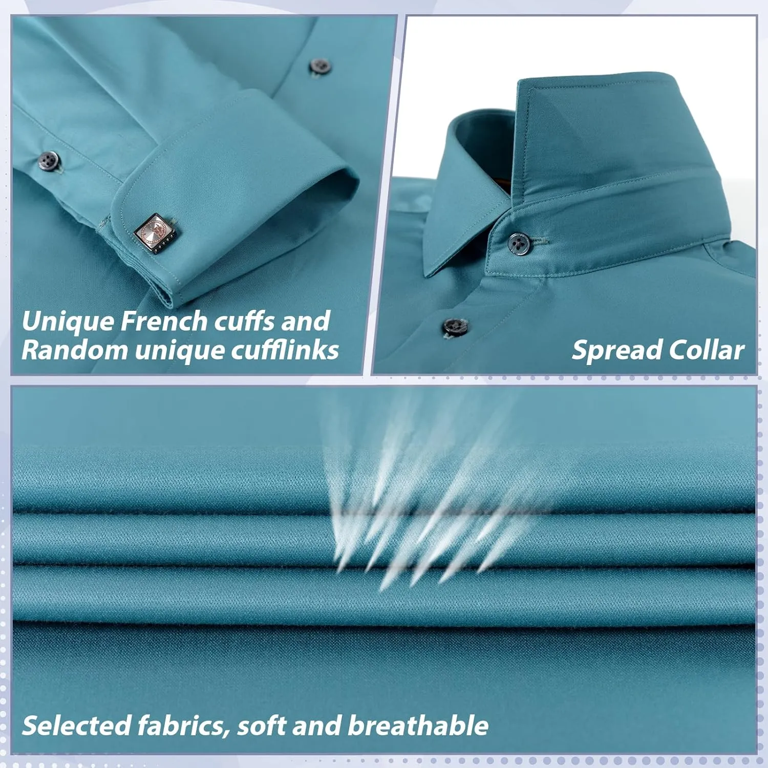 Gollnwe Men's Dress Shirt French Cuff Shirt for Men Slim Fit Stretch Spread Collar with Metal Cufflink