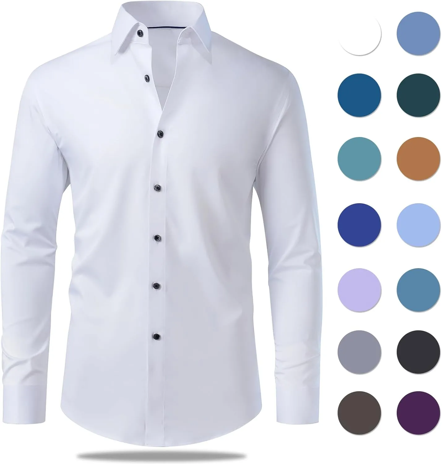 Gollnwe Men's Dress Shirt French Cuff Shirt for Men Slim Fit Stretch Spread Collar with Metal Cufflink