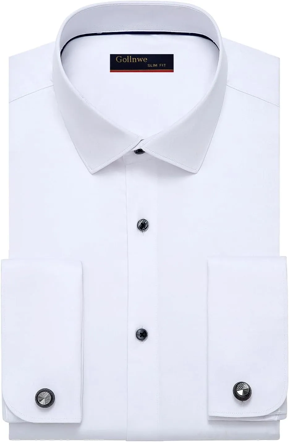 Gollnwe Men's Dress Shirt French Cuff Shirt for Men Slim Fit Stretch Spread Collar with Metal Cufflink