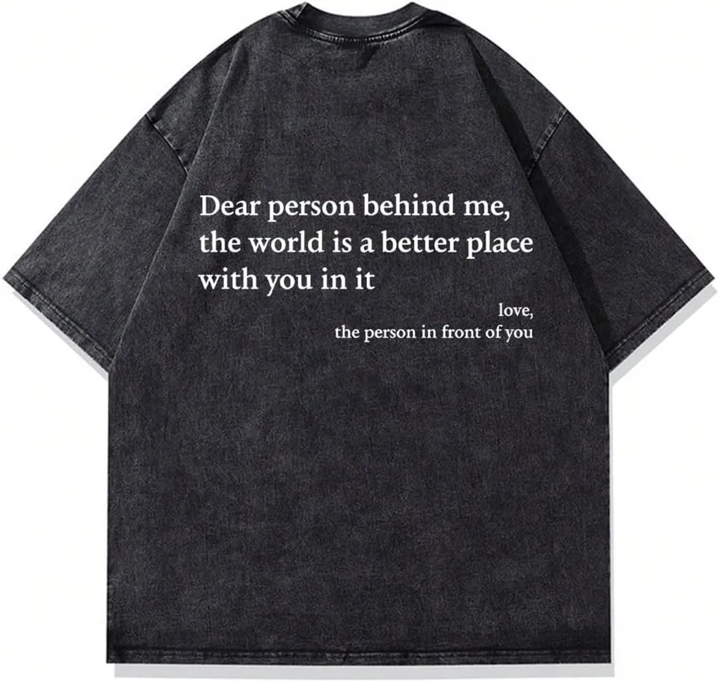 GORGLITTER Men's Slogan Print Short Sleeve Oversized T Shirt Casual Short Sleeve Drop Shoulder Loose Fit Tee Shirt