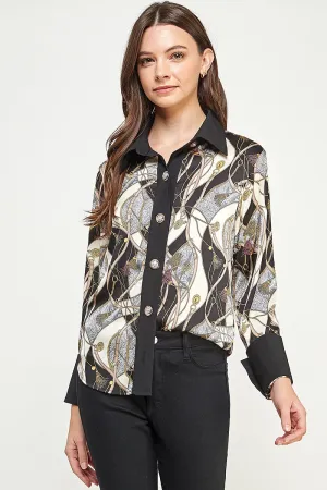 Graphic Button Down Blouse