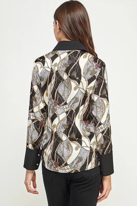 Graphic Button Down Blouse