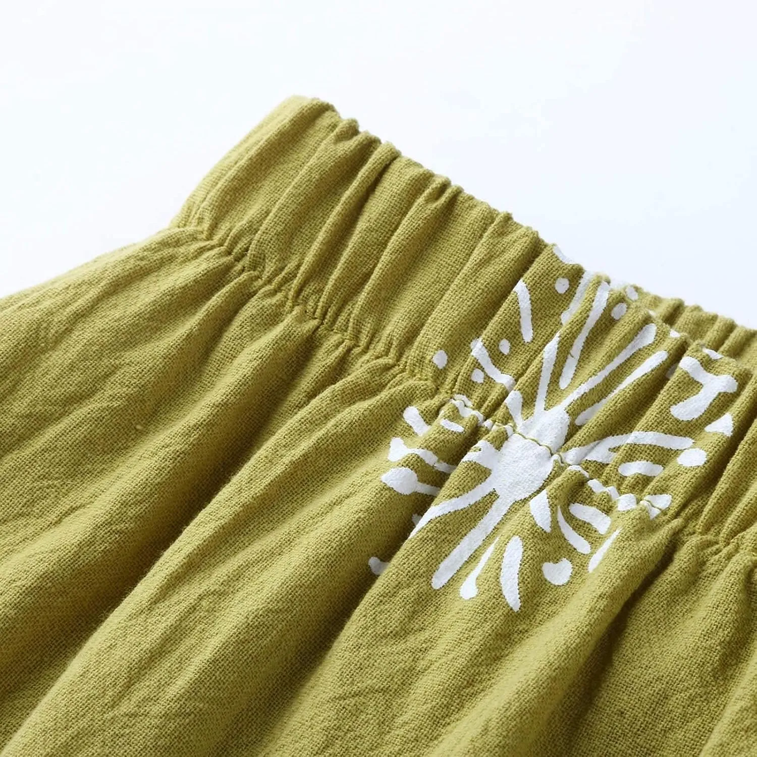 Guteidee Cotton Linen Casual Summer Capri Pants Printed Cropped Comfy Baggy Trousers with Pockets Palazzo Lounge Pants