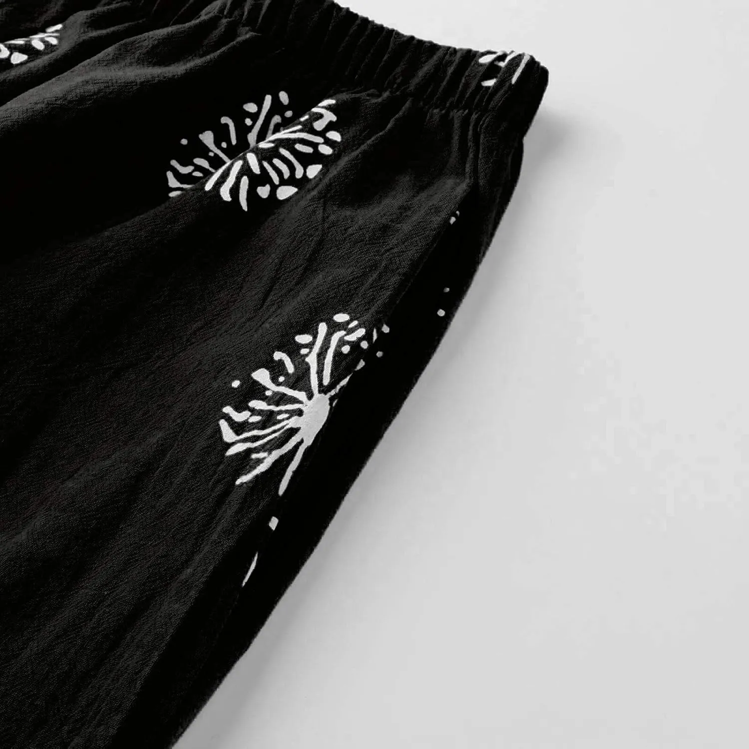 Guteidee Cotton Linen Casual Summer Capri Pants Printed Cropped Comfy Baggy Trousers with Pockets Palazzo Lounge Pants