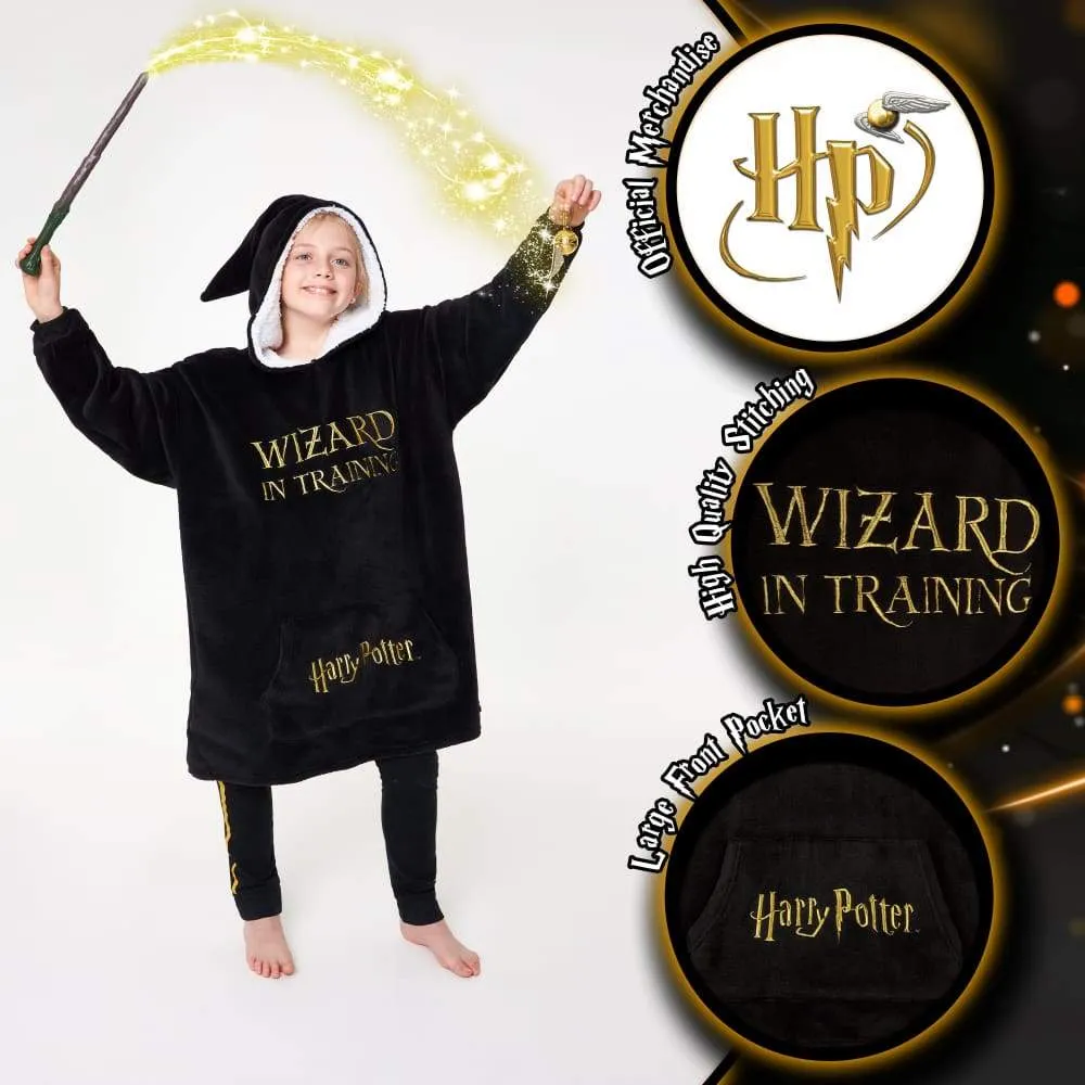 Harry Potter Black Hoodie for Girls, Fleece Oversized Hoodie Blanket