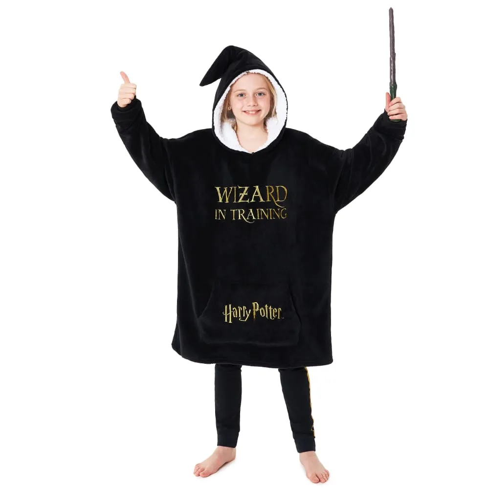 Harry Potter Black Hoodie for Girls, Fleece Oversized Hoodie Blanket