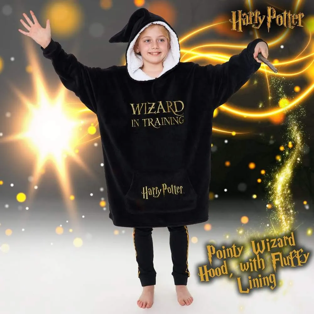 Harry Potter Black Hoodie for Girls, Fleece Oversized Hoodie Blanket