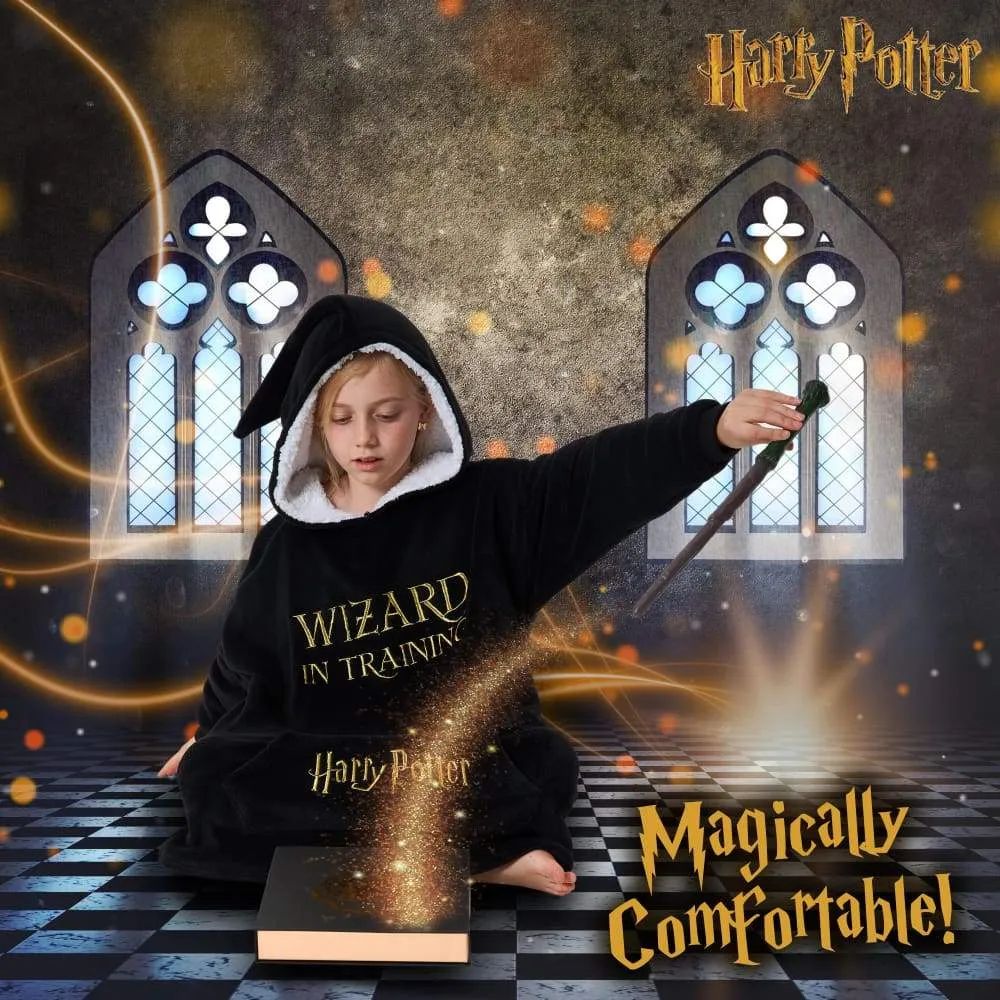 Harry Potter Black Hoodie for Girls, Fleece Oversized Hoodie Blanket