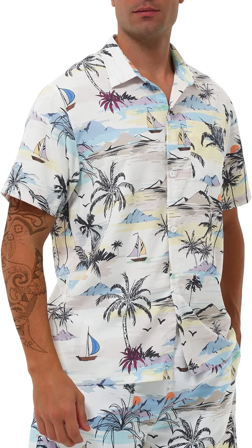 Hawaiian Shirts for Men Short Sleeve Casual Button Down Shirt Summer Beach Aloha Shirt Holiday Party Tropical Print