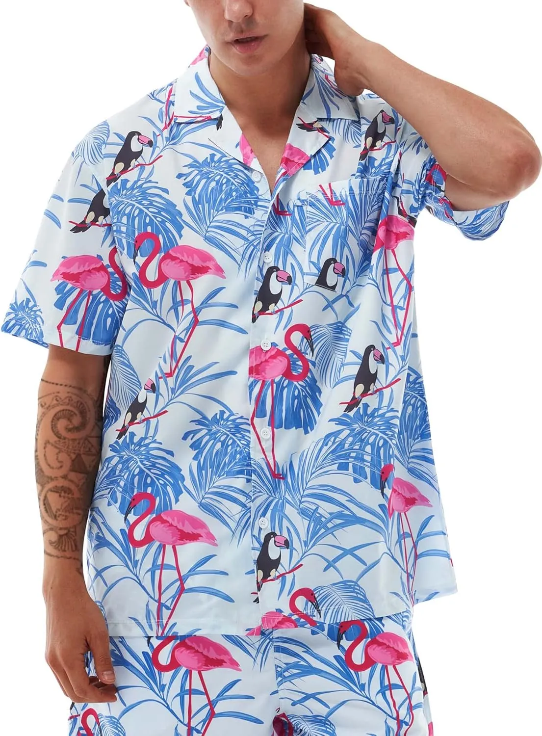 Hawaiian Shirts for Men Short Sleeve Casual Button Down Shirt Summer Beach Aloha Shirt Holiday Party Tropical Print