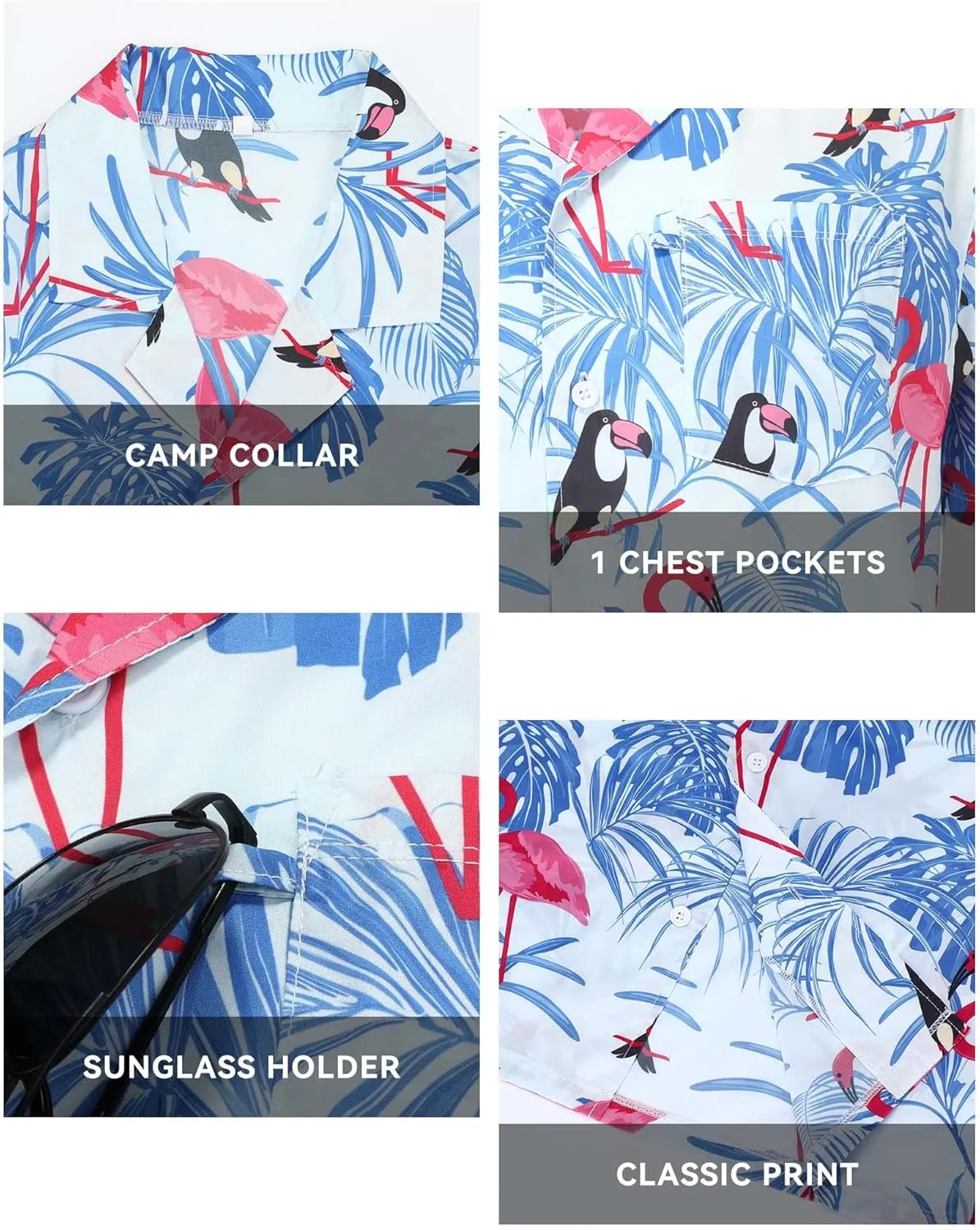 Hawaiian Shirts for Men Short Sleeve Casual Button Down Shirt Summer Beach Aloha Shirt Holiday Party Tropical Print