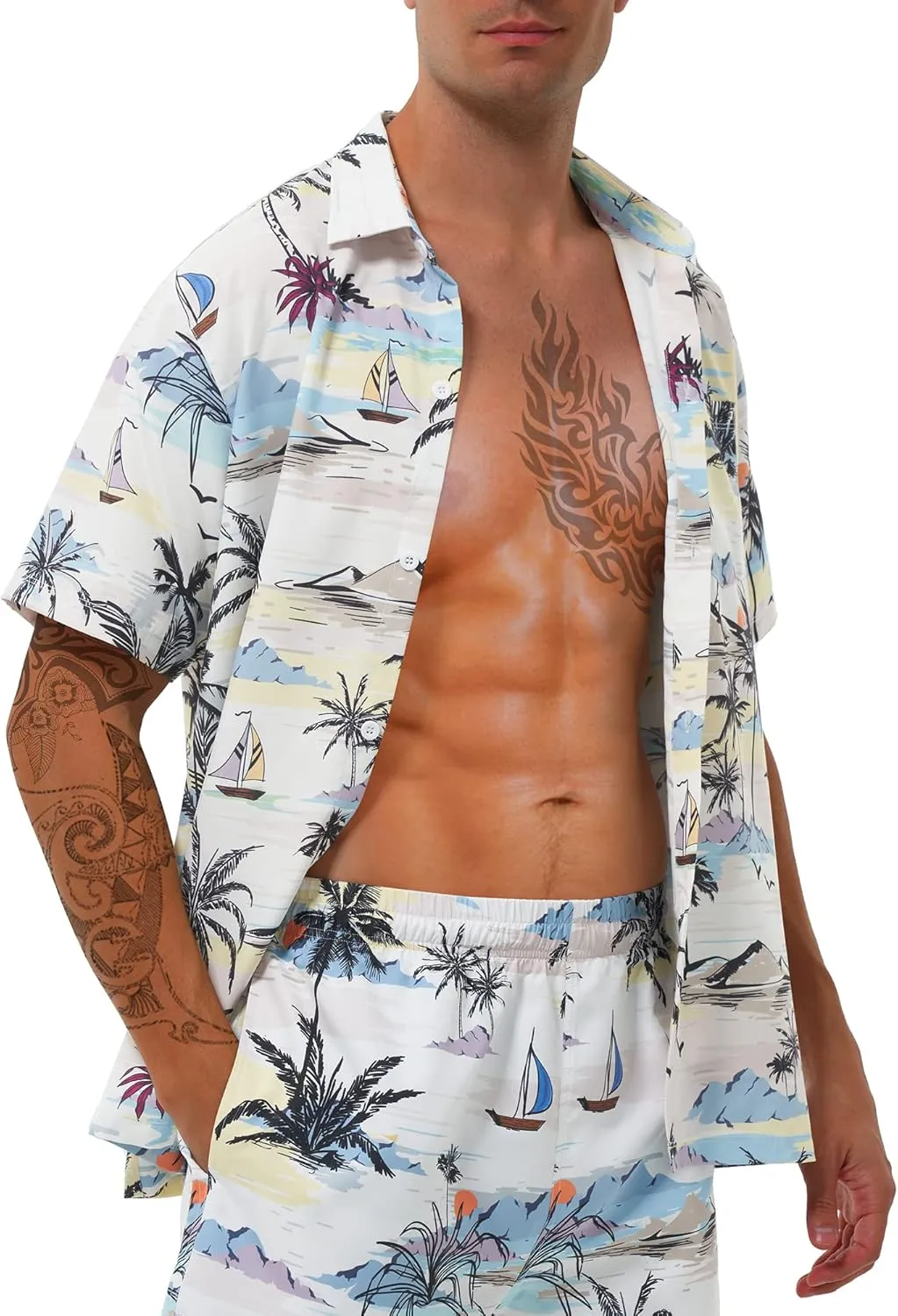 Hawaiian Shirts for Men Short Sleeve Casual Button Down Shirt Summer Beach Aloha Shirt Holiday Party Tropical Print