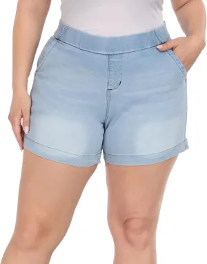 HDE Women's Plus Size Jean Shorts High Waisted Stretch Denim Pull On Shorts