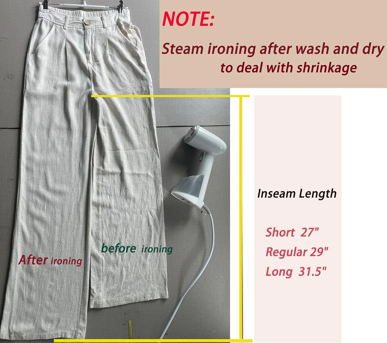 heipeiwa Women's Linen Casual High Waist Wide Leg Straight Dress Cotton Linen Pants Button Trousers