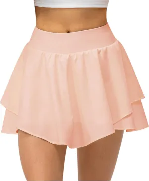 HGps8w 2 in 1 Skorts Skirts for Women Summer Irregular Hem Flowy A-Line Mini Skirt Running Tennis Golf Workout Pockets Skorts