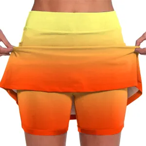 HGps8w Women's Gradient Tennis Skirt with Bulit in Shorts, Mid Waist Workout Running Golf Athletic Activewear Skorts