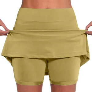 HGps8w Women's Tennis Skirt with Bulit in Shorts, Solid Color Casual Workout Running Golf Athletic Activewear Skorts