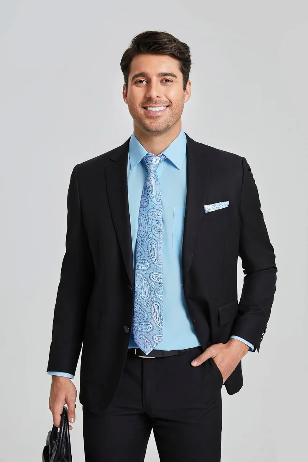 HISDERN Mens Dress Shirt with Tie Pocket Square Set Classic Button Down Shirt Matching Tie Long Sleeve Shirts