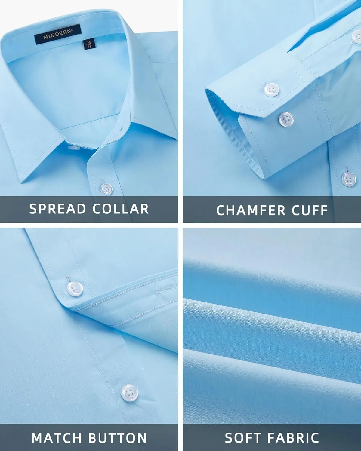 HISDERN Mens Dress Shirt with Tie Pocket Square Set Classic Button Down Shirt Matching Tie Long Sleeve Shirts
