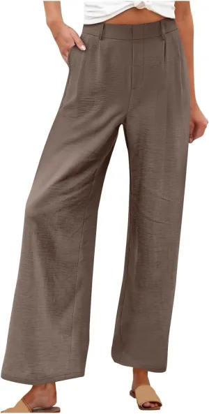 hlysgo Women's Palazzo Pants 2025 Summer Casual Vacation High Waist Wide Leg Beach Trousers Trendy Lounge Pants with Pockets