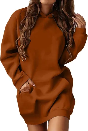 Hoodie Dress for Women Oversized Hooded Pullover Long Sleeve Sweatshirts Casual Fall Winter Hoodies Dress with Pocket