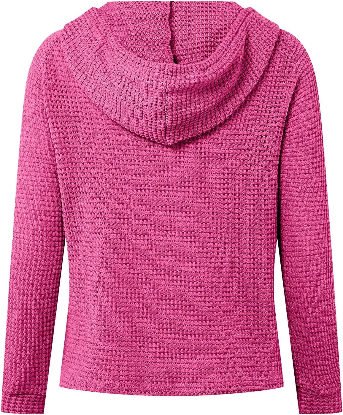 Hoodies for Women Waffle Knit Tops Drawstring Hoodie Casual Button V Neck Long Sleeve Hooded Pullover Sweatshirt
