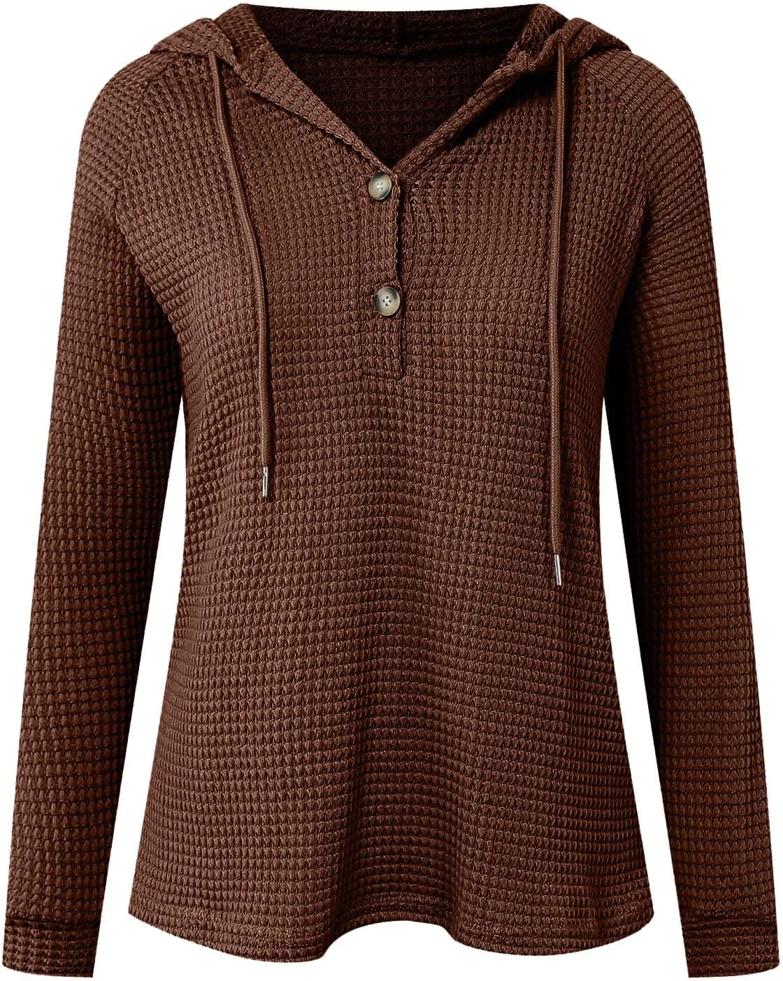 Hoodies for Women Waffle Knit Tops Drawstring Hoodie Casual Button V Neck Long Sleeve Hooded Pullover Sweatshirt