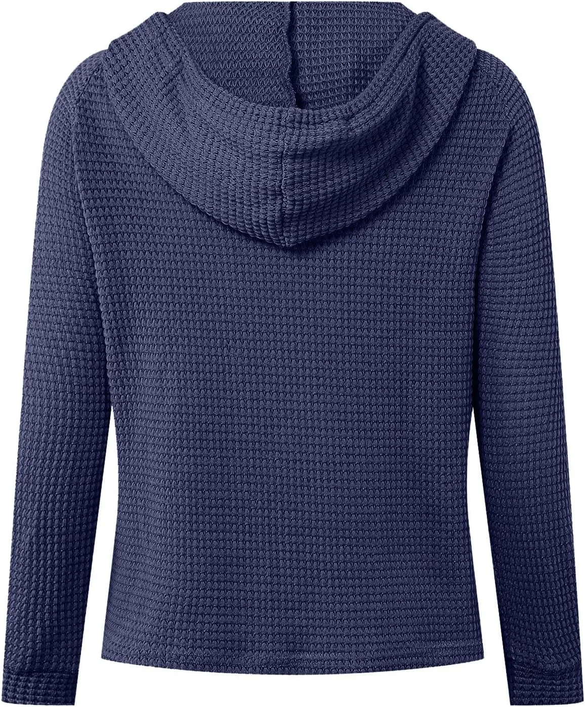 Hoodies for Women Waffle Knit Tops Drawstring Hoodie Casual Button V Neck Long Sleeve Hooded Pullover Sweatshirt