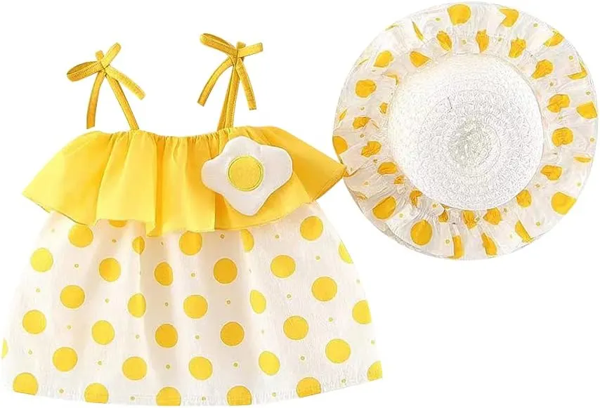 IBTOM CASTLE Baby Girls Party Summer Tutu Dresses Backless Bowknot Flower w/Straw Hat Princess Party Sundress
