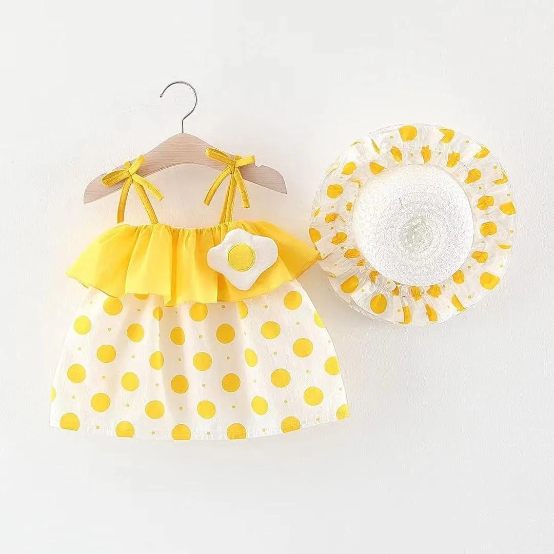 IBTOM CASTLE Baby Girls Party Summer Tutu Dresses Backless Bowknot Flower w/Straw Hat Princess Party Sundress