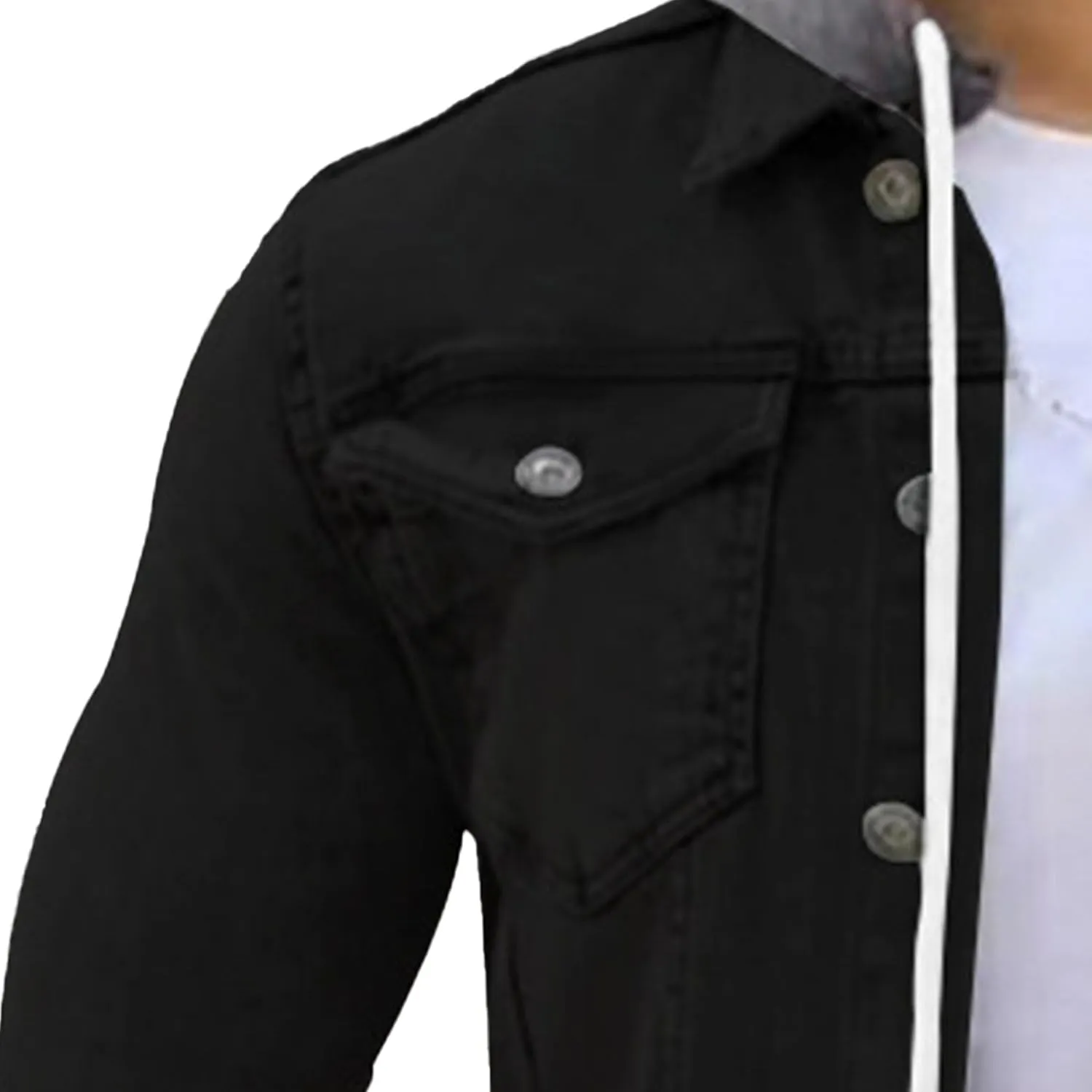 JEShifangjiusu Men'S Denim Hoodie Military Jacket Casual Slim Fit Button Down Jeans Coat Fashion Winter Denim Trucker Jacket
