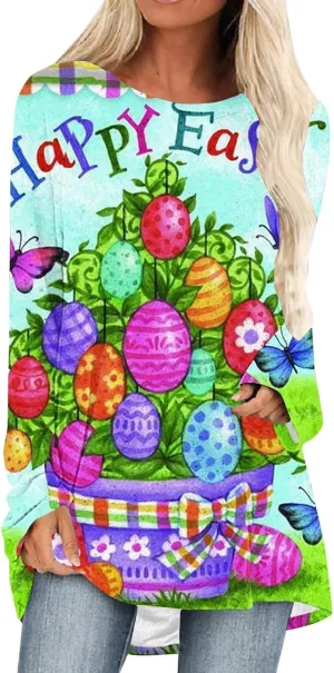 Jesus Sweatshirt Round Neck Easter Bunny Festival Happy Easter Printed Long Sleeve Loose Casual T Shirt Christian
