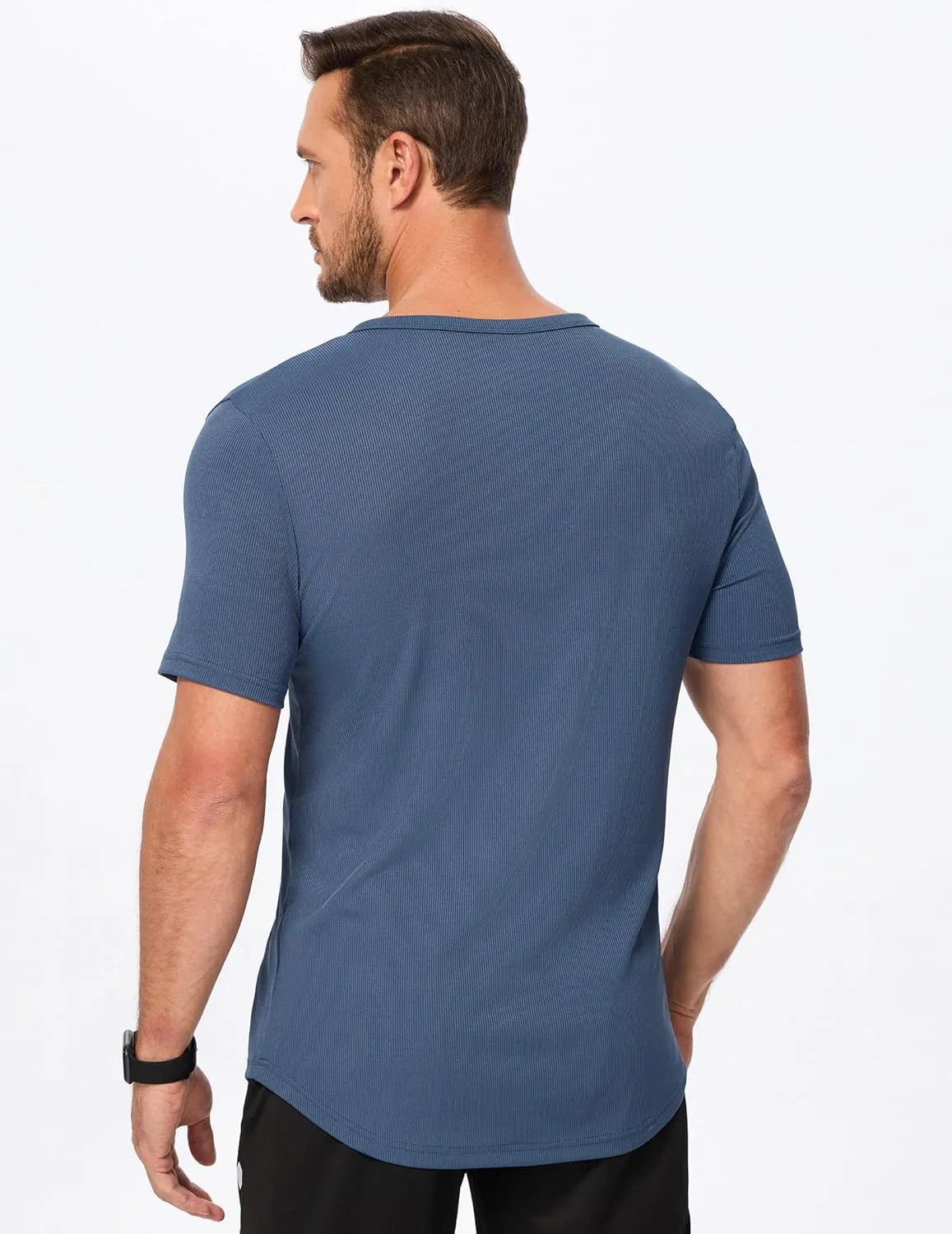 JMIERR Men's Muscle V-Neck T Shirt Short Sleeve Longline Ribbed Henley Shirt Gym Workout Athletic Tee Shirts