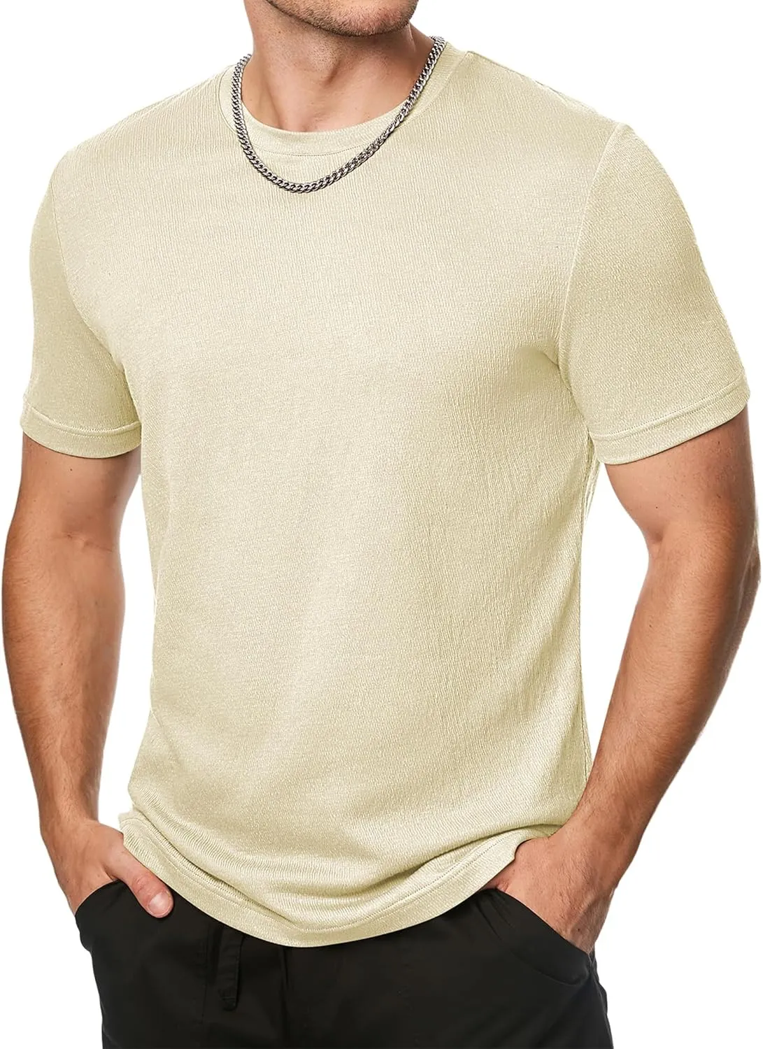 JMIERR Mens T-Shirt Short Sleeve Muscle Textured Knit Crewneck Slim T Shirt Gym Workout Athletic Tee Shirts