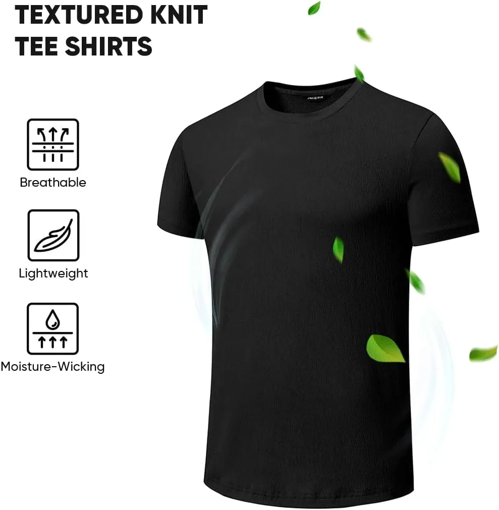 JMIERR Mens T-Shirt Short Sleeve Muscle Textured Knit Crewneck Slim T Shirt Gym Workout Athletic Tee Shirts