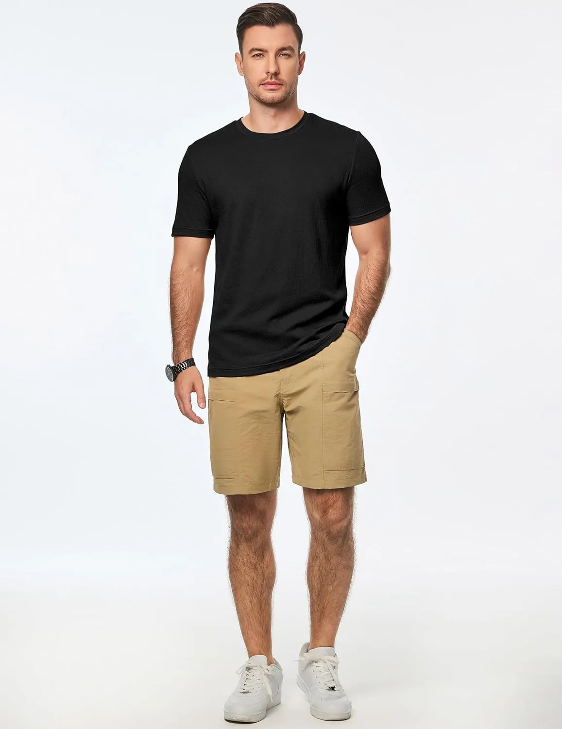 JMIERR Mens T-Shirt Short Sleeve Muscle Textured Knit Crewneck Slim T Shirt Gym Workout Athletic Tee Shirts