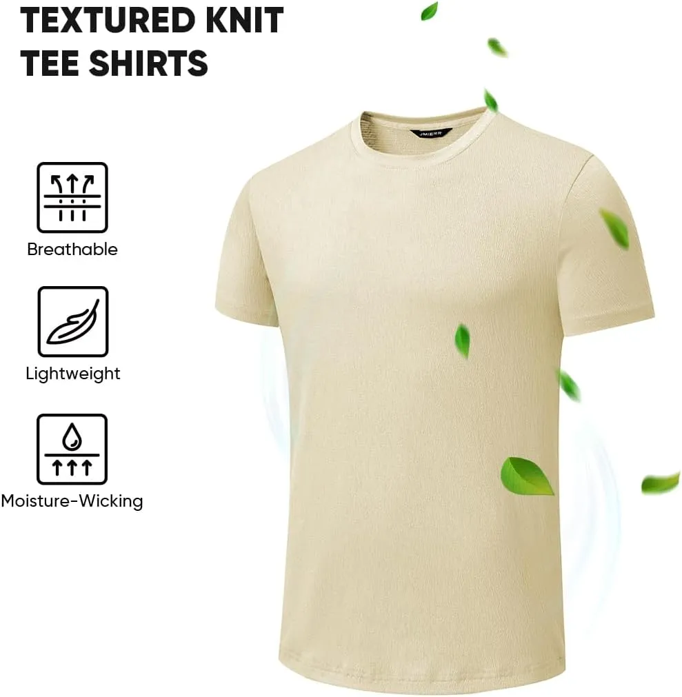JMIERR Mens T-Shirt Short Sleeve Muscle Textured Knit Crewneck Slim T Shirt Gym Workout Athletic Tee Shirts