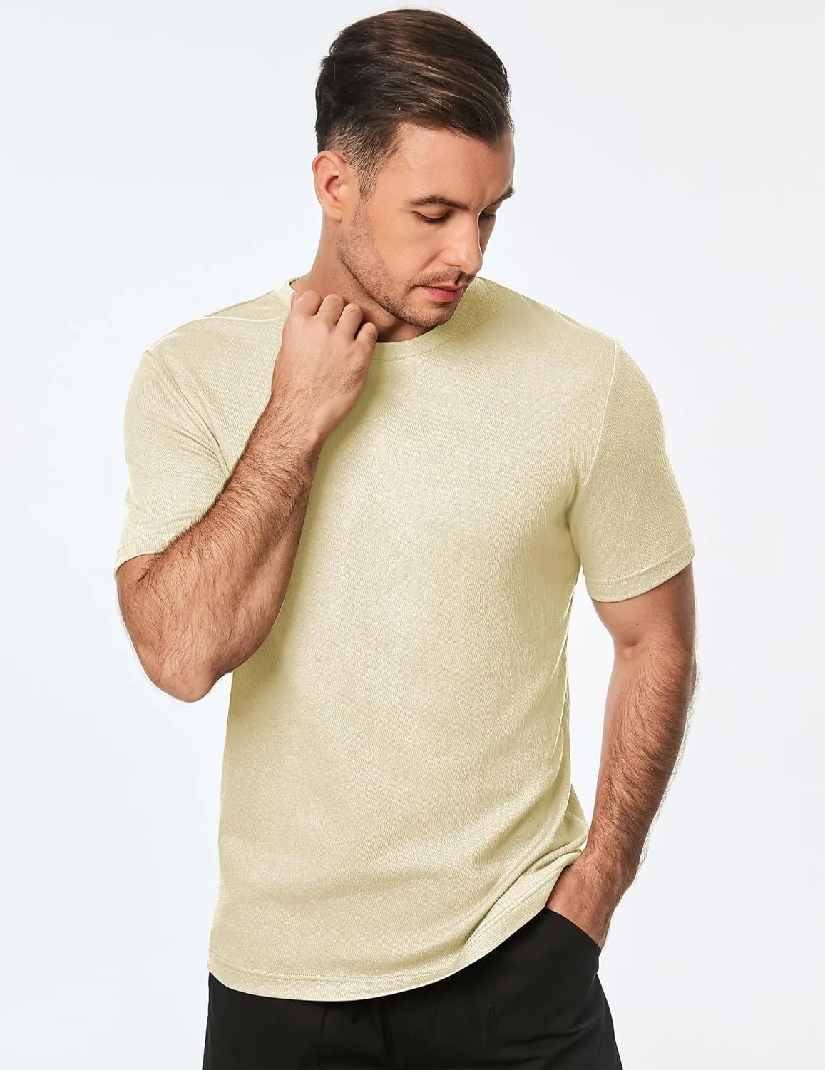 JMIERR Mens T-Shirt Short Sleeve Muscle Textured Knit Crewneck Slim T Shirt Gym Workout Athletic Tee Shirts