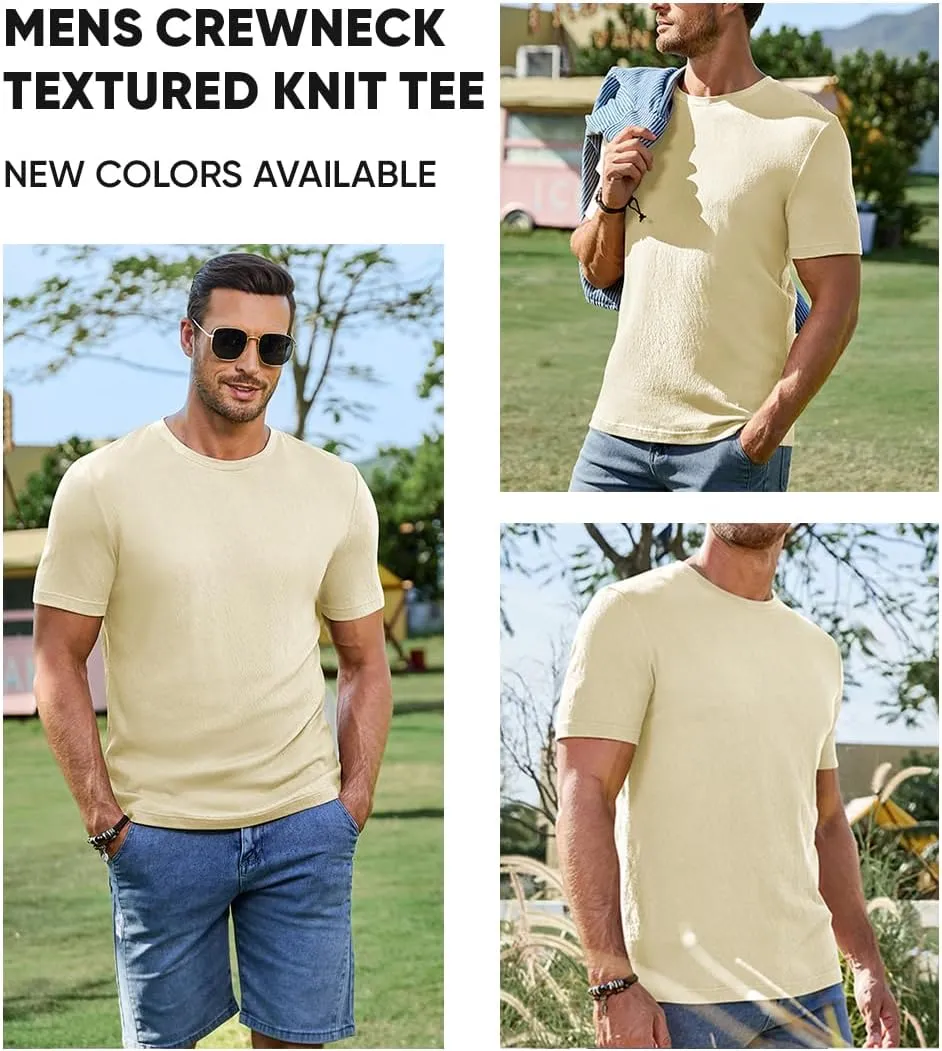 JMIERR Mens T-Shirt Short Sleeve Muscle Textured Knit Crewneck Slim T Shirt Gym Workout Athletic Tee Shirts