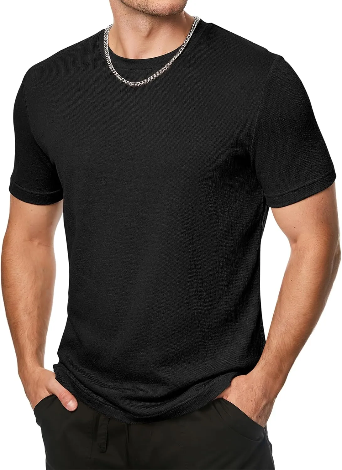 JMIERR Mens T-Shirt Short Sleeve Muscle Textured Knit Crewneck Slim T Shirt Gym Workout Athletic Tee Shirts