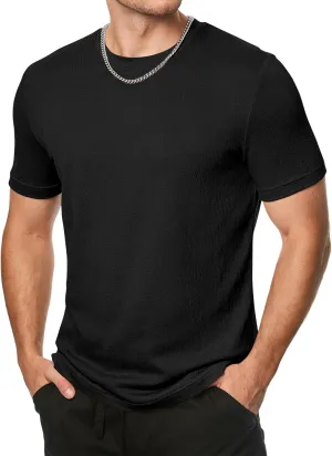 JMIERR Mens T-Shirt Short Sleeve Muscle Textured Knit Crewneck Slim T Shirt Gym Workout Athletic Tee Shirts