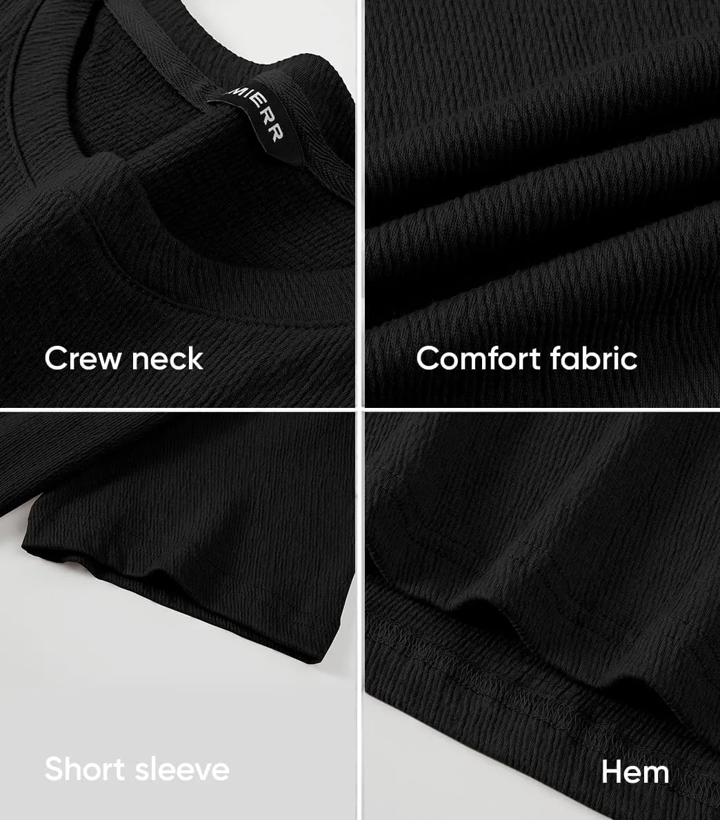 JMIERR Mens T-Shirt Short Sleeve Muscle Textured Knit Crewneck Slim T Shirt Gym Workout Athletic Tee Shirts