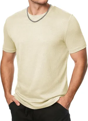 JMIERR Mens T-Shirt Short Sleeve Muscle Textured Knit Crewneck Slim T Shirt Gym Workout Athletic Tee Shirts