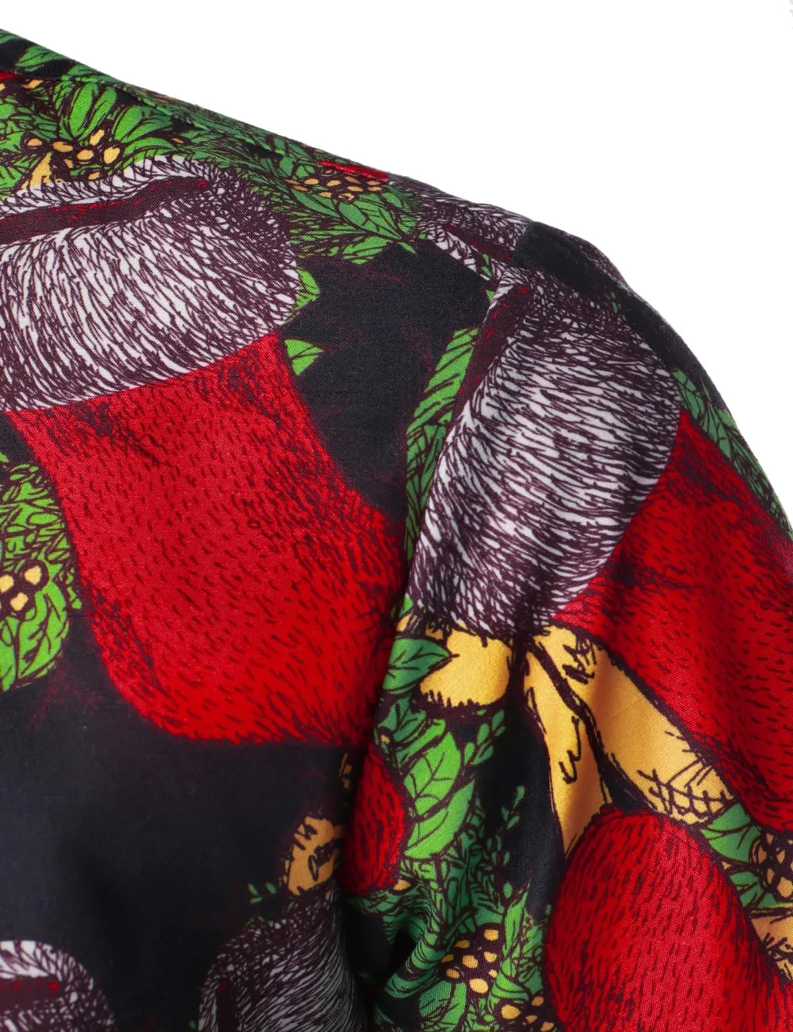 JOGAL Men's Christmas Shirt Santa Claus Party Flamingo Casual Hawaiian Shirts